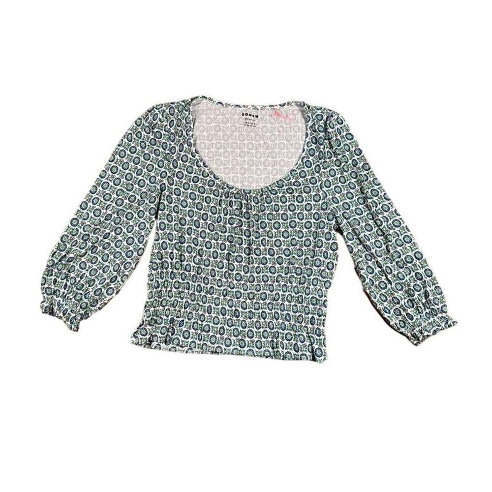 Boden Green and White Patterned Peasant Tunic